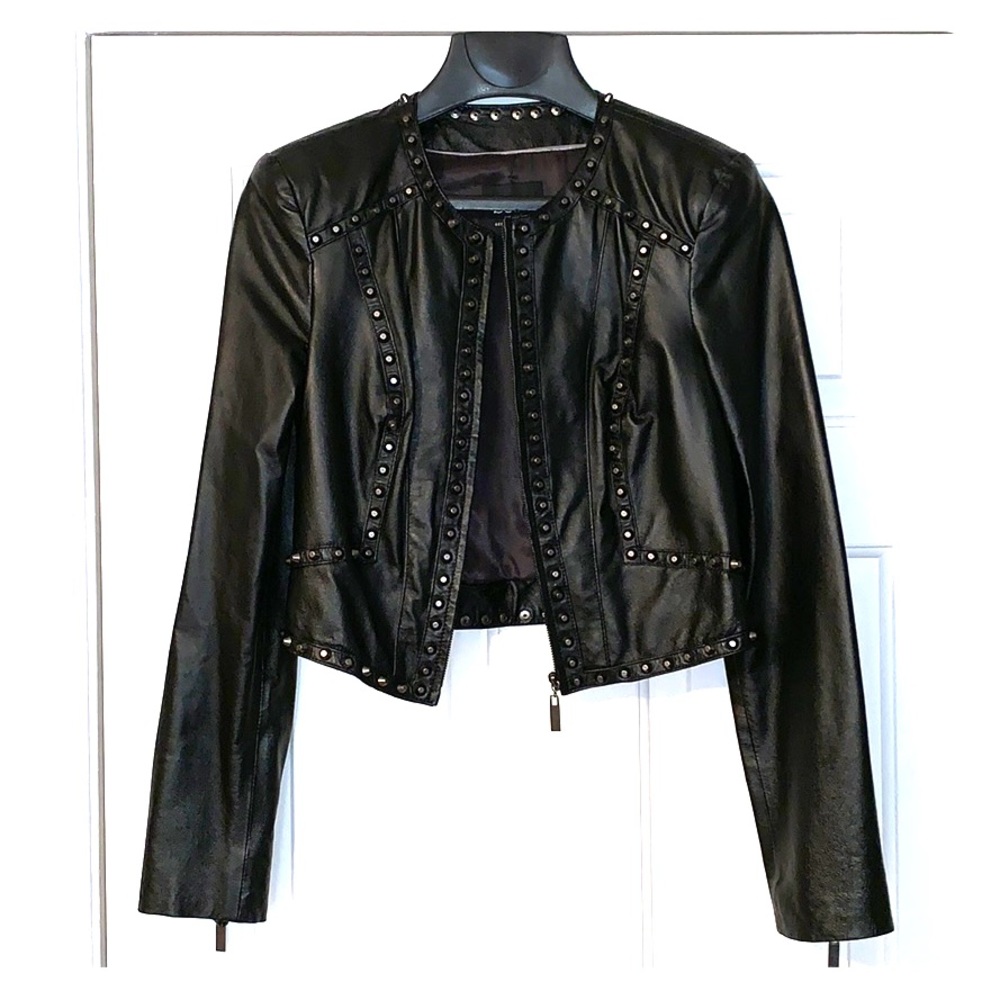Black leather Moto style jacket by BeBe